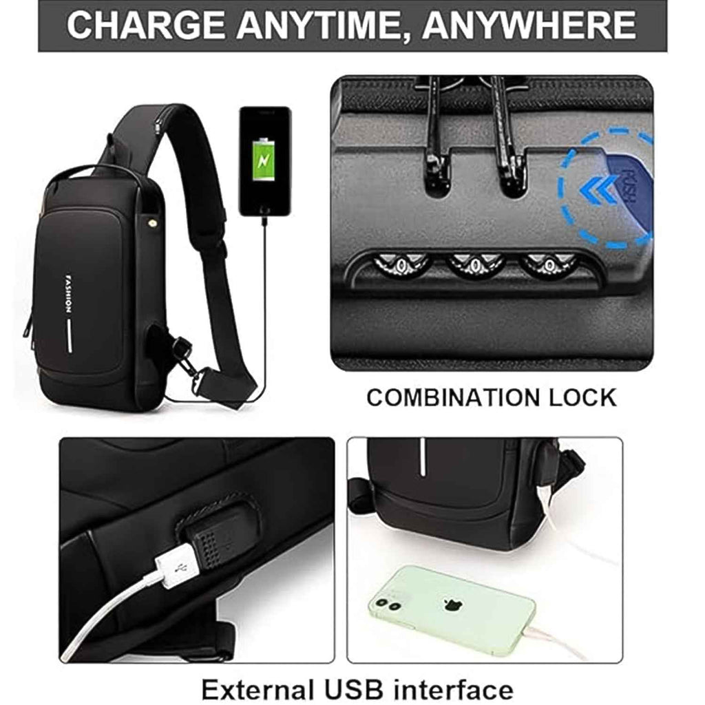 Anti-Theft Crossbody Sling Bag with USB Charging Port