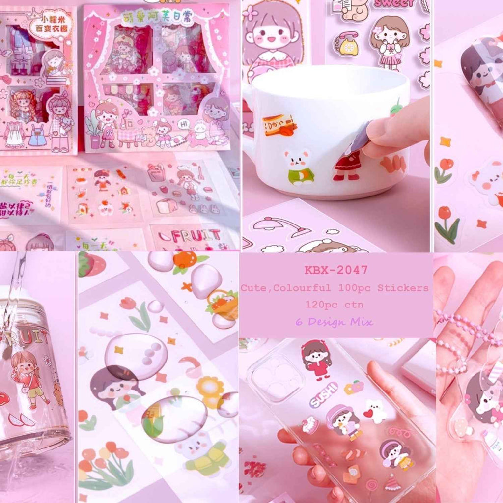 Kawaii Floor Stickers - 100 Sheets Cute Washi for Scrapbooking, DIY Arts Crafts, and Projects - Assorted Japanese Style Girls Stickers - 18 x 18 x 2 cms, PVC