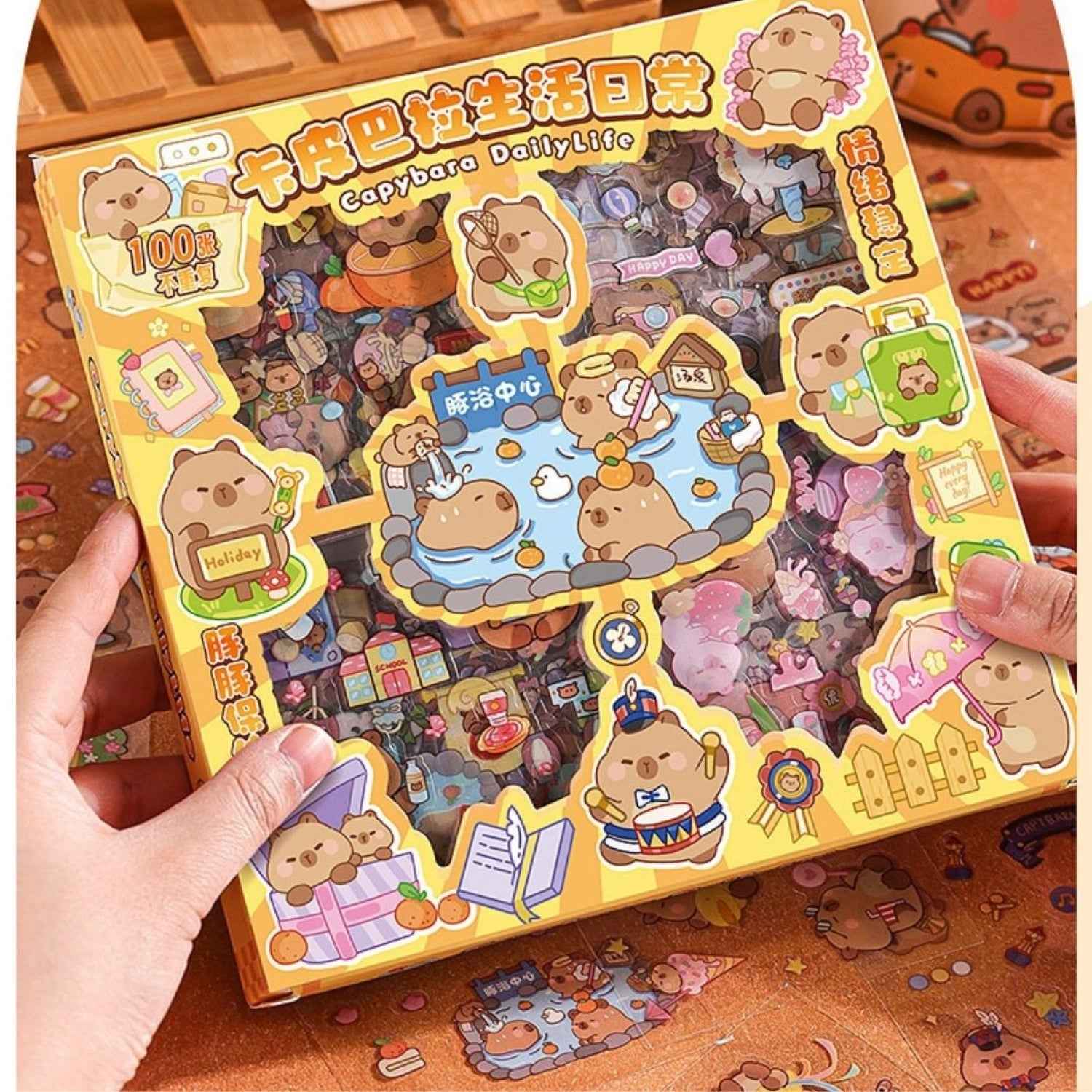 100 pcs Capybara Stickers Set – Kawaii PET Stickers, Japanese Style Craft Stickers, Self-Adhesive Sticker Sheets