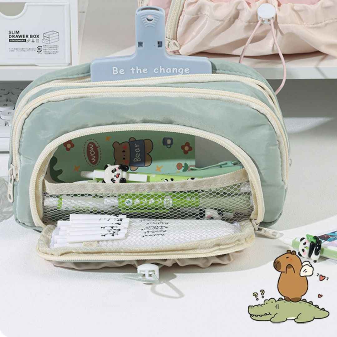 Pencil Case for School - Aesthetic Cute Pen Pencil Pouch for Girls, Boys, Makeup and Office Organization (Green)