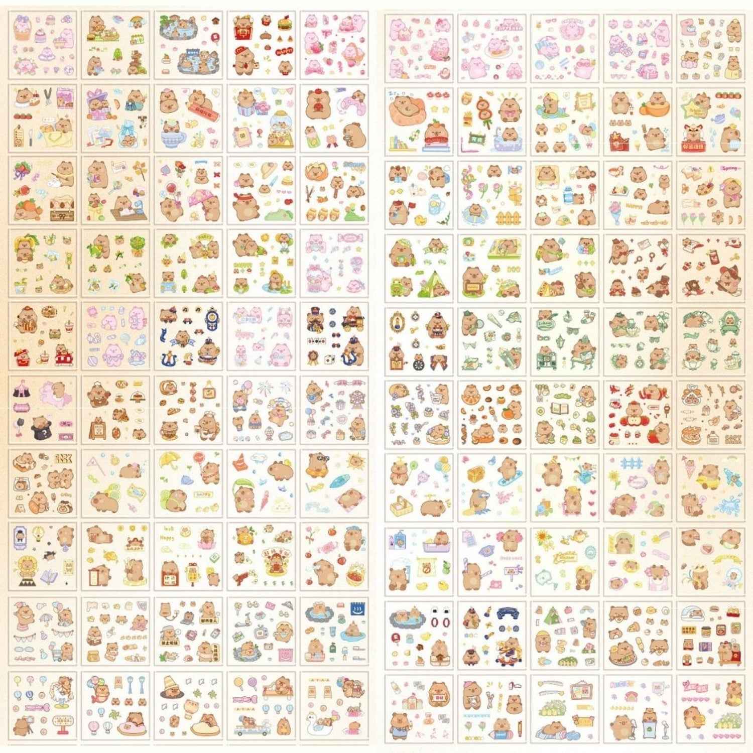 100 pcs Capybara Stickers Set – Kawaii PET Stickers, Japanese Style Craft Stickers, Self-Adhesive Sticker Sheets