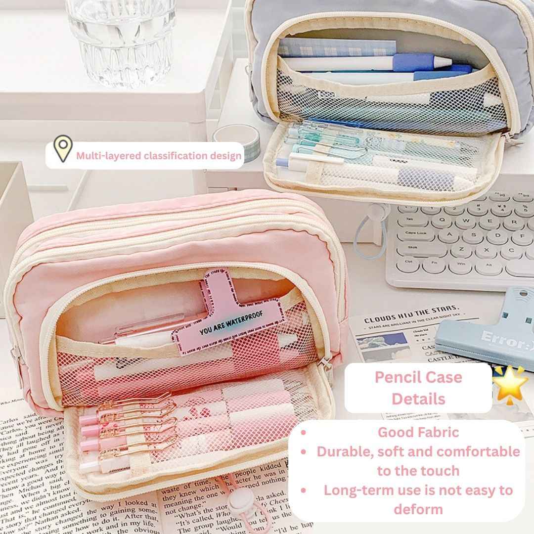 Pencil Case for School - Aesthetic Cute Stationery Box in Pink for Girls and Boys, Organize Pens, Pencils, Makeup, and More