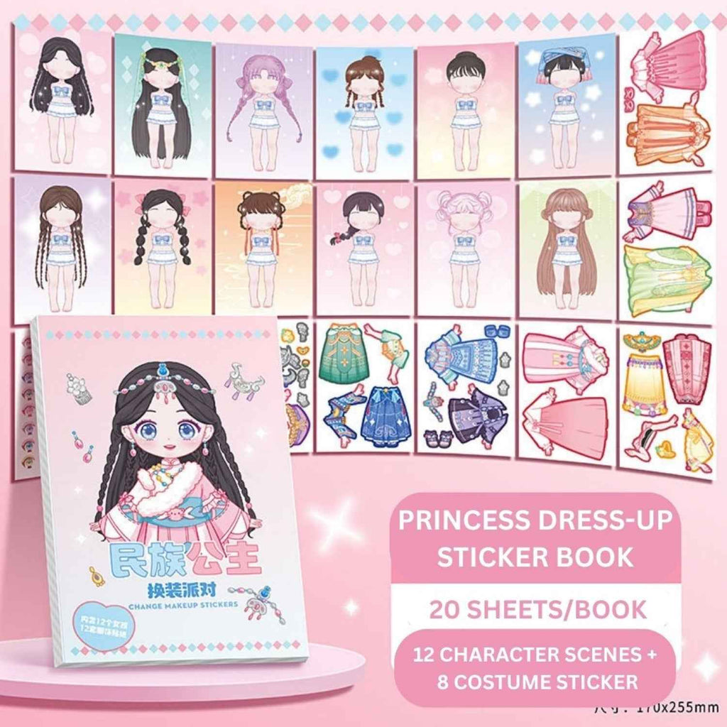 Cute Cartoon Princess Dress-Up Stickers | Change Makeup & Outfit Stickers for Kids (Pack of 6)