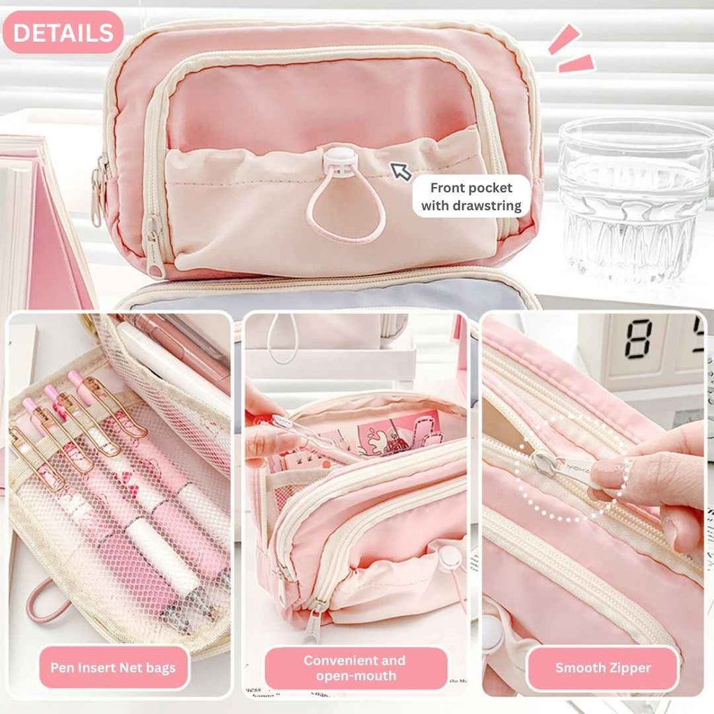 Pencil Case for School - Aesthetic Cute Stationery Box in Pink for Girls and Boys, Organize Pens, Pencils, Makeup, and More