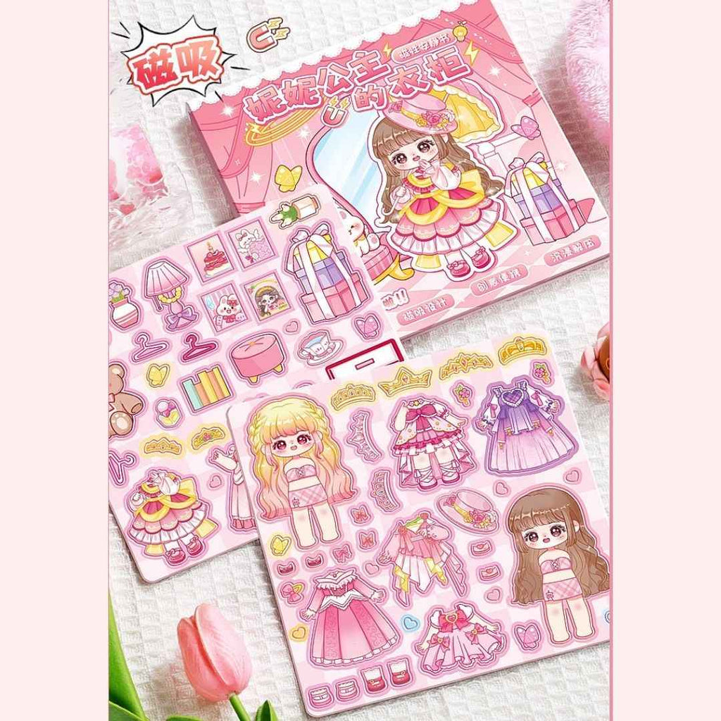 Princess Nini's Magnetic Wardrobe Reusable Magnetic Dress-Up Book for Girls with Cute Outfits, Accessory Stickers & Foldable Scene Room