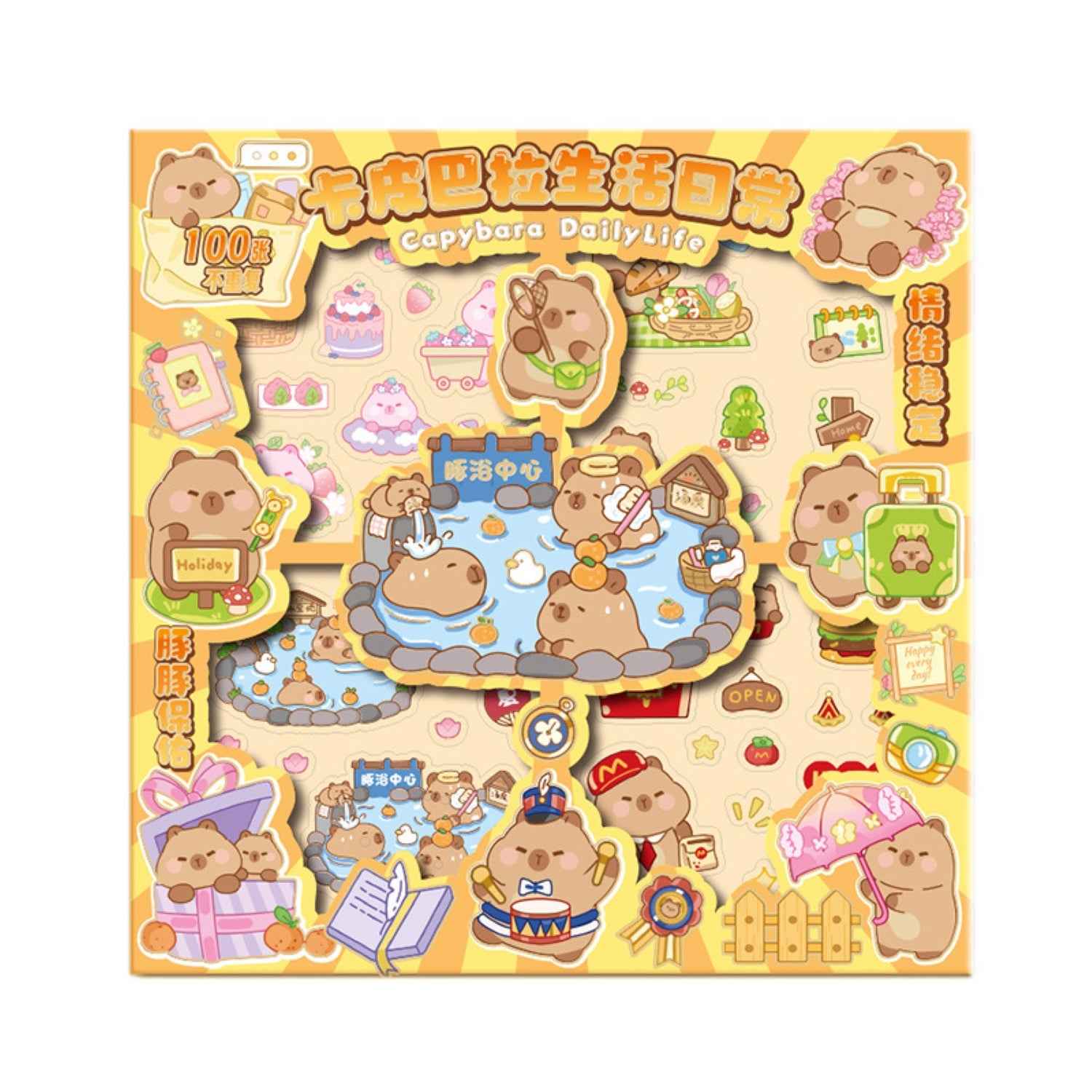100 pcs Capybara Stickers Set – Kawaii PET Stickers, Japanese Style Craft Stickers, Self-Adhesive Sticker Sheets