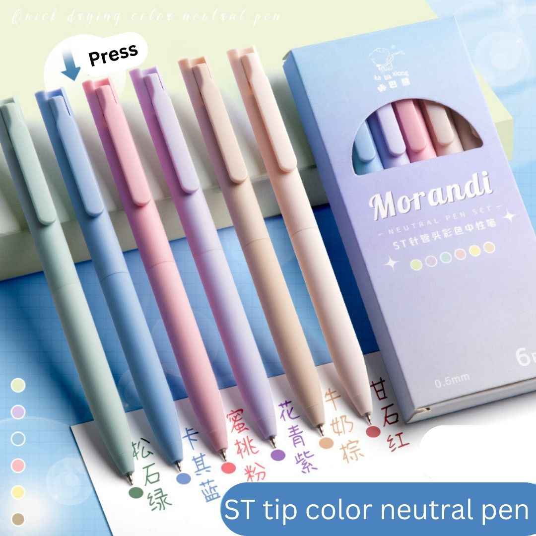 6 Colours Retractable Gel Pens with 6 Refills - 0.5 mm Aesthetic Pastel Ballpoint Pens for Writing and Drawing - Cute Candy for Girls, School & Office Use
