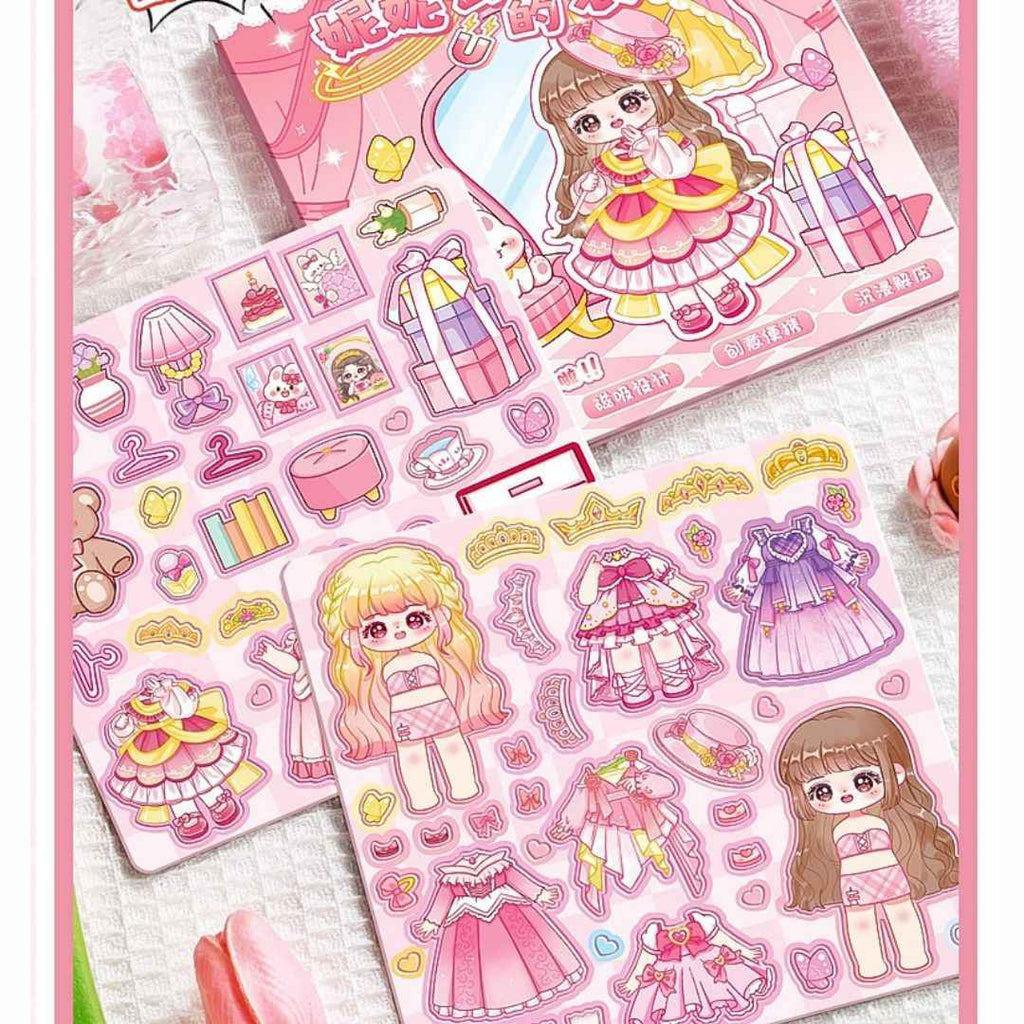 Princess Nini's Magnetic Wardrobe Reusable Magnetic Dress-Up Book for Girls with Cute Outfits, Accessory Stickers & Foldable Scene Room