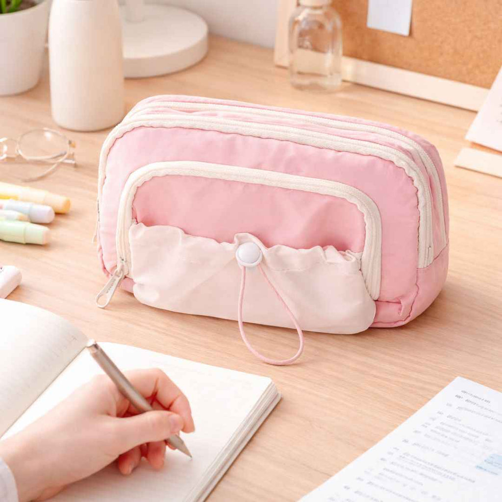 Pencil Case for School - Aesthetic Cute Stationery Box in Pink for Girls and Boys, Organize Pens, Pencils, Makeup, and More