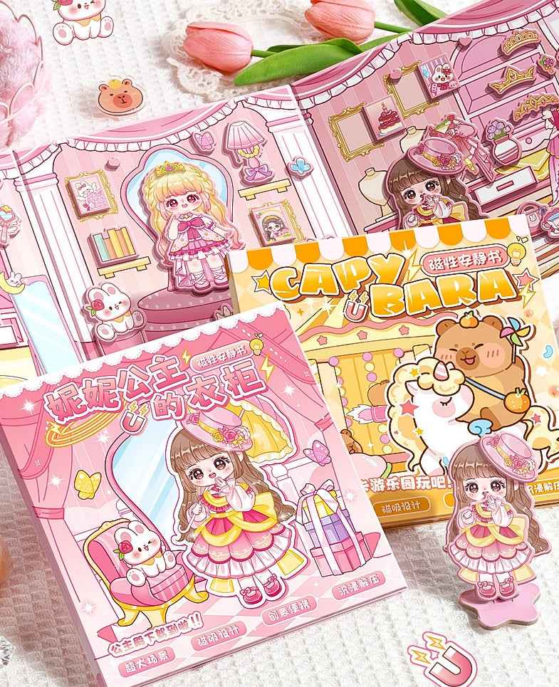 Princess Nini's Magnetic Wardrobe Reusable Magnetic Dress-Up Book for Girls with Cute Outfits, Accessory Stickers & Foldable Scene Room