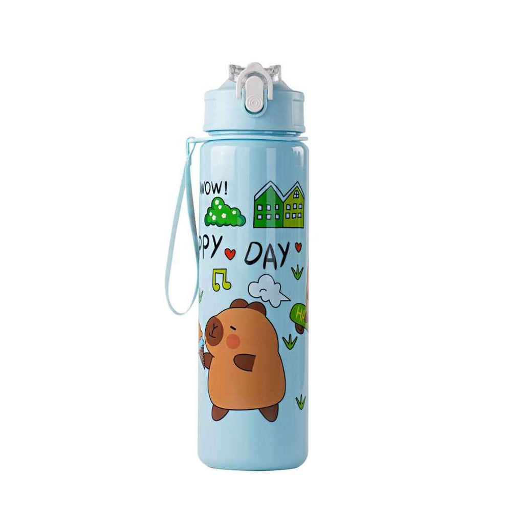 Cute Capybara Water Bottle 700ml | Portable Lightweight Reusable Bottle with Strap | Random Color | Pack of 1