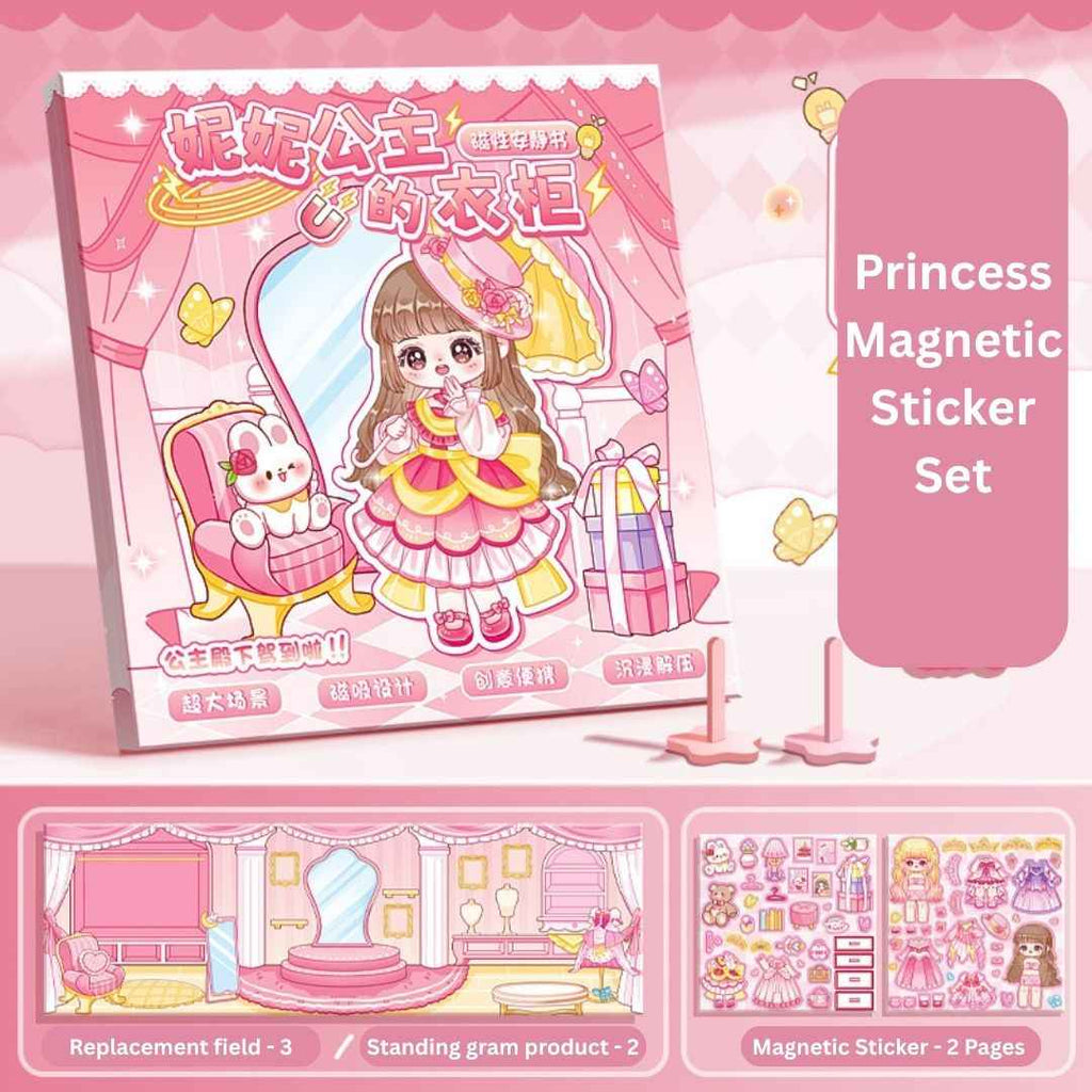 Princess Nini's Magnetic Wardrobe Reusable Magnetic Dress-Up Book for Girls with Cute Outfits, Accessory Stickers & Foldable Scene Room