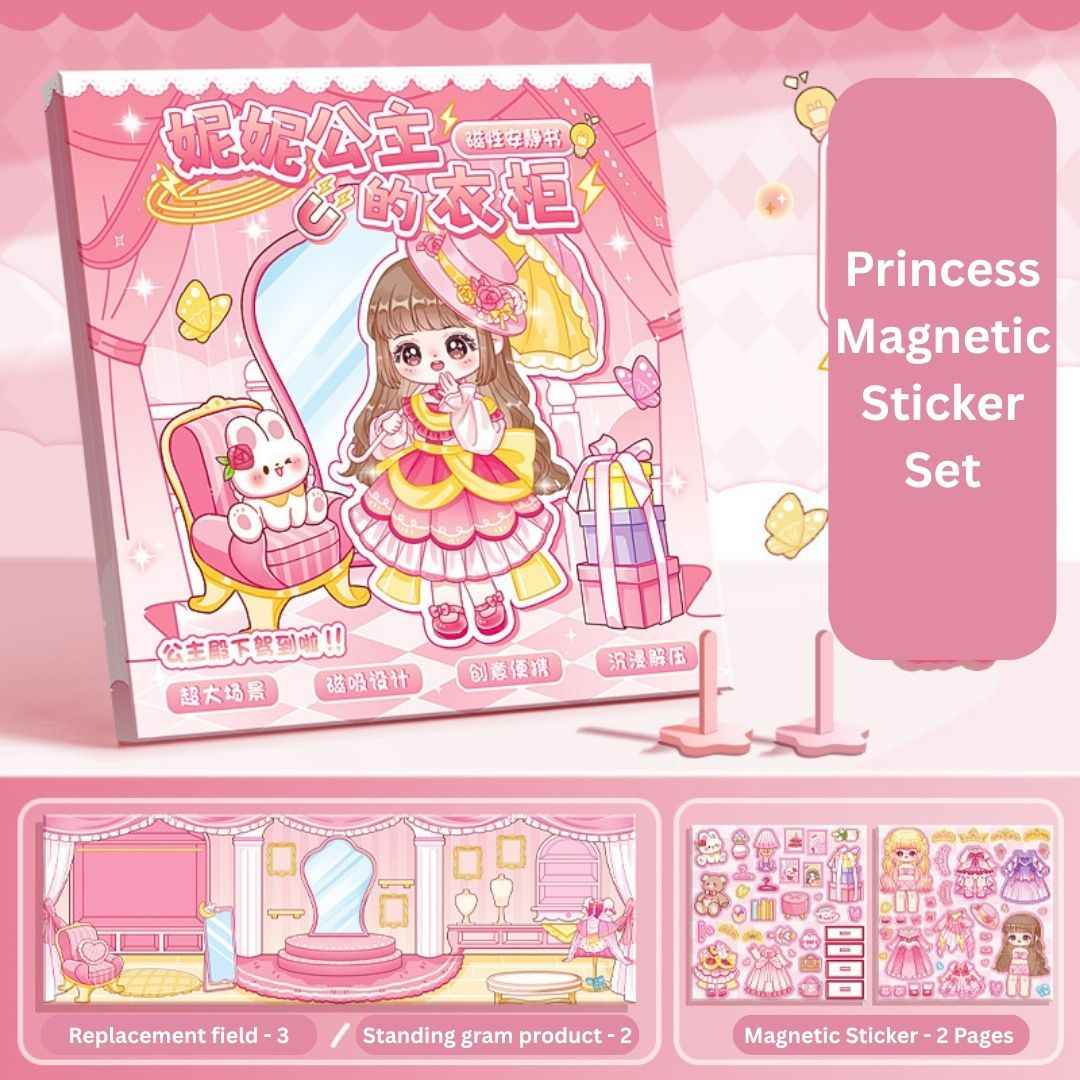 Princess Nini's Magnetic Wardrobe Reusable Magnetic Dress-Up Book for Girls with Cute Outfits, Accessory Stickers & Foldable Scene Room