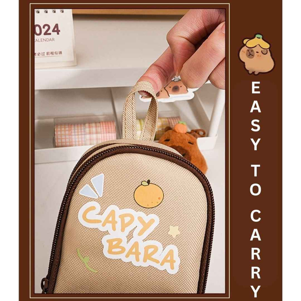 Large Capacity Pencil Case for Kids | Stylish 3 Layer Zipper Pouch & Stationery Organizer | Ideal CAPYBARRA Theme Pencil Box for Boys, Girls & Students
