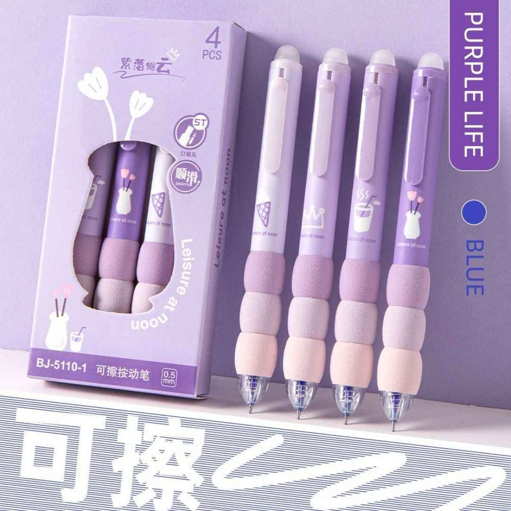 4 Pcs Cute Gel Pens - Aesthetic Retractable Blue Ink Pens with Cartoon Soft Grip for Kawaii Office & School Supplies