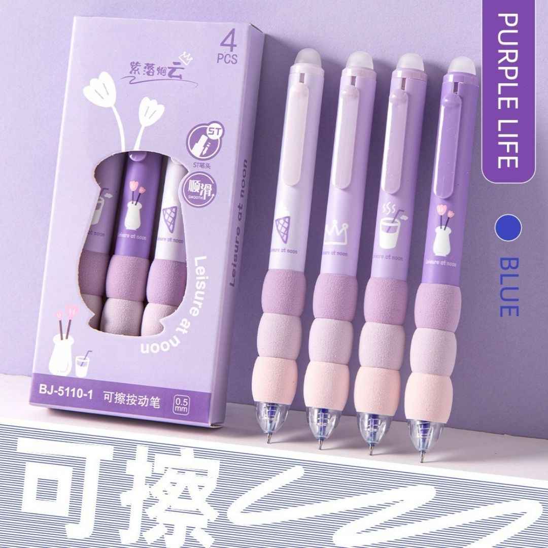 4 Pcs Cute Gel Pens - Aesthetic Retractable Blue Ink Pens with Cartoon Soft Grip for Kawaii Office & School Supplies