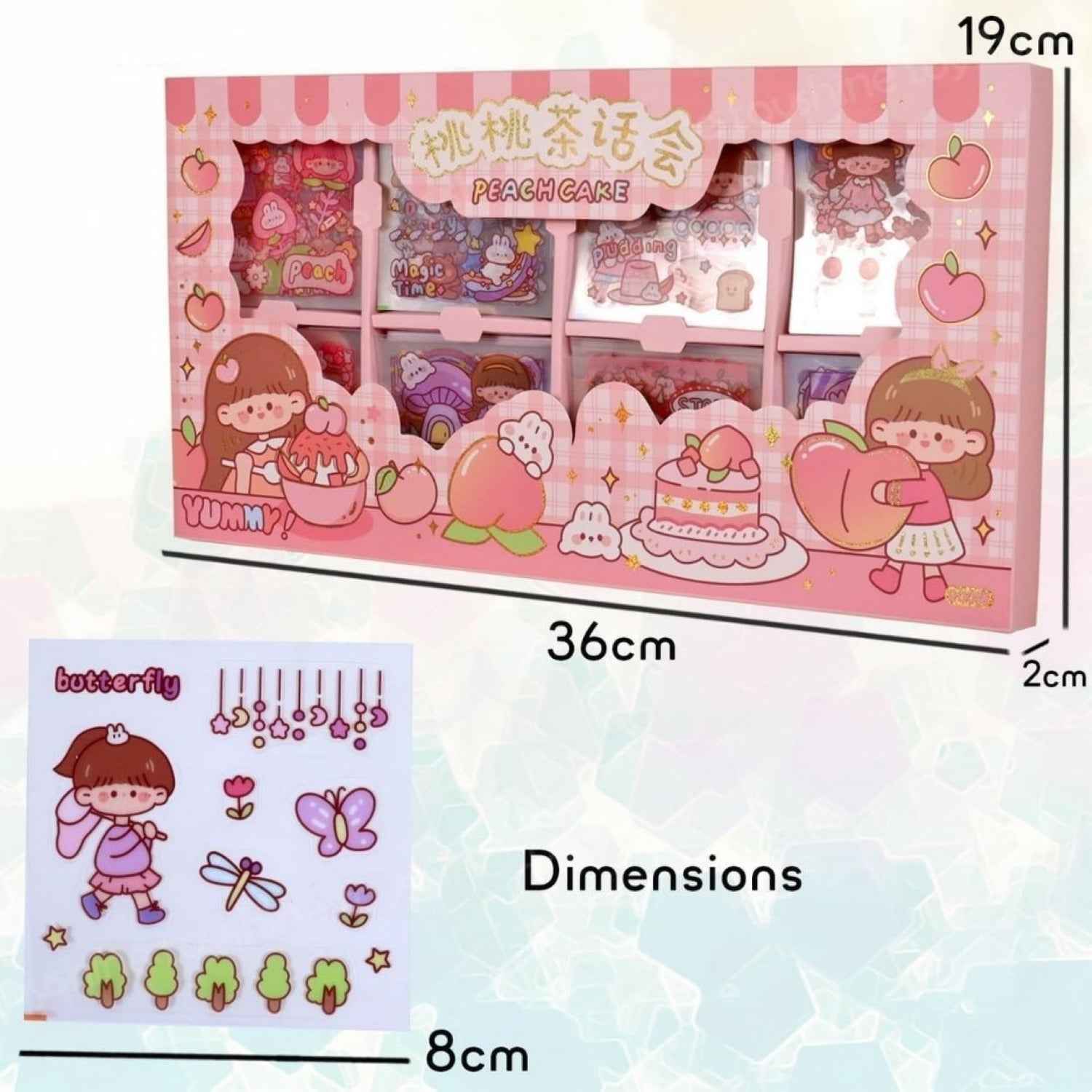 Cute Girl Theme Kawaii Stickers for Journaling - 200 Sheets Peach Cake Washi Stickers for Scrapbooking, DIY Crafts & Gifts