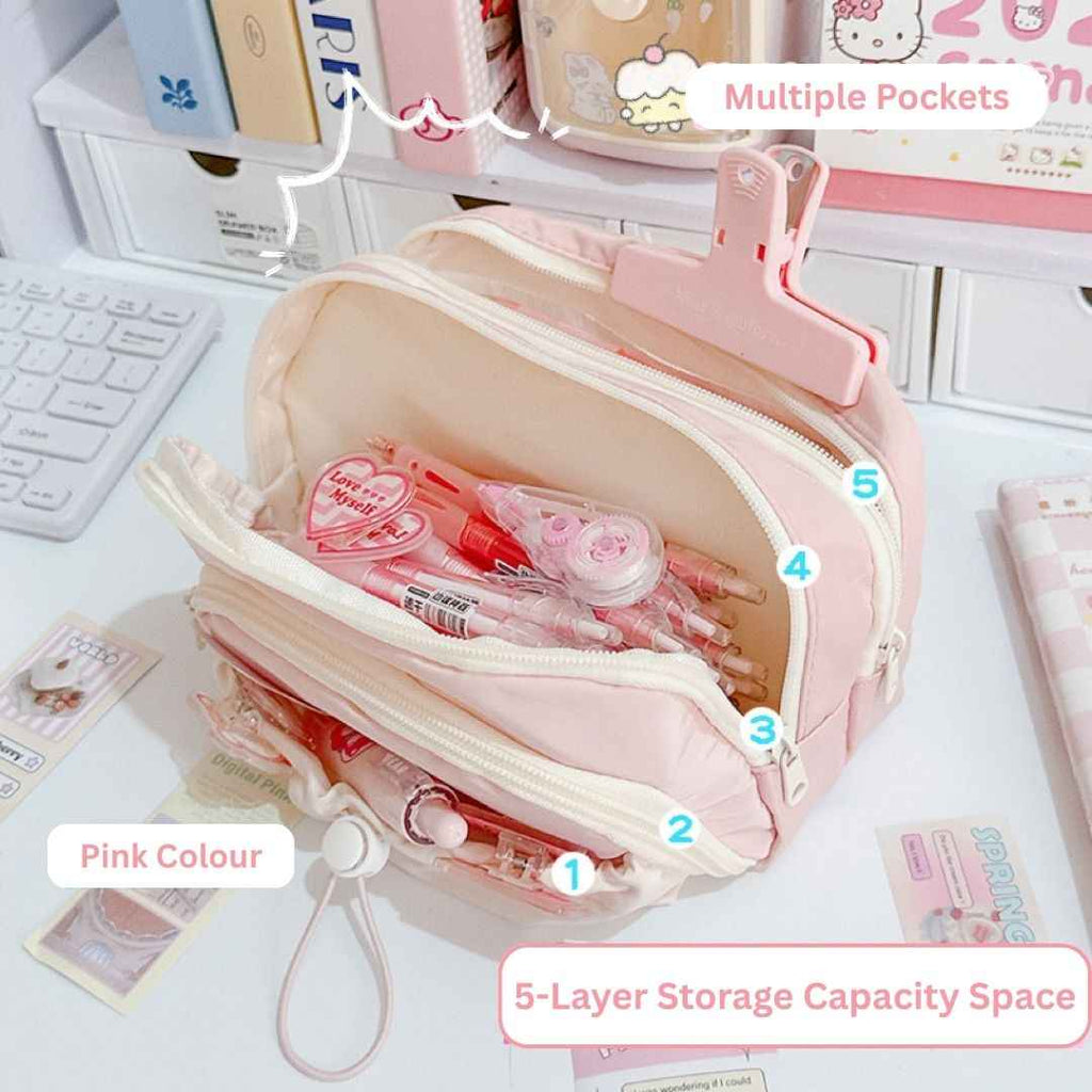 Pencil Case for School - Aesthetic Cute Stationery Box in Pink for Girls and Boys, Organize Pens, Pencils, Makeup, and More