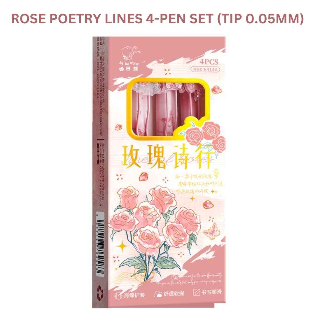 Rose Theme Gel Pen Set - Smooth Writing Pens with Floral Designs for Girls | Pack of 4 for School & Office Use