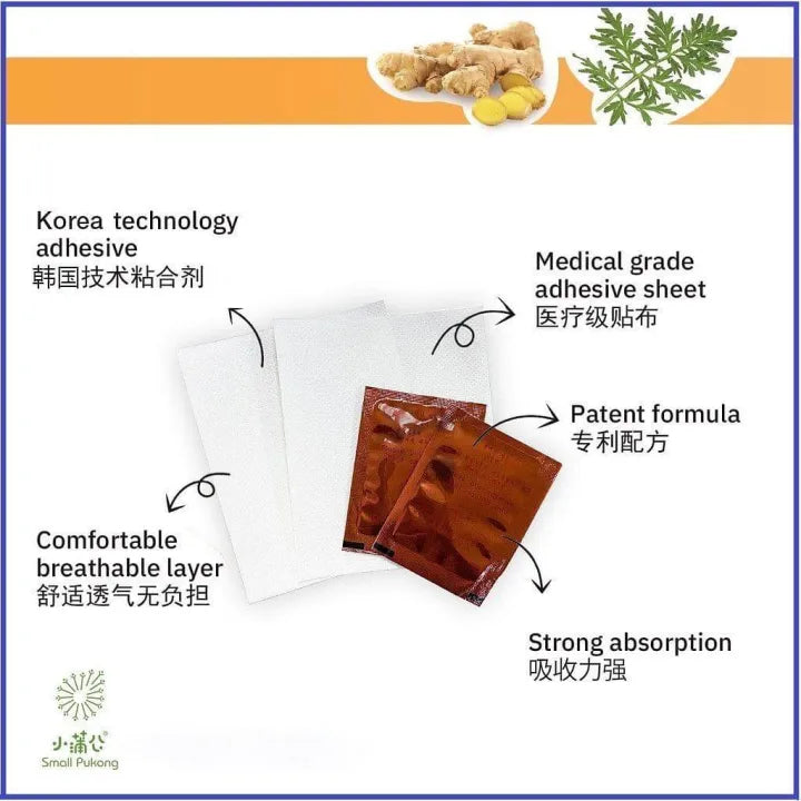 Small Pukong Old Ginger + Wormwood Detox Foot Patch ( BUY 10 GET 10 FREE )