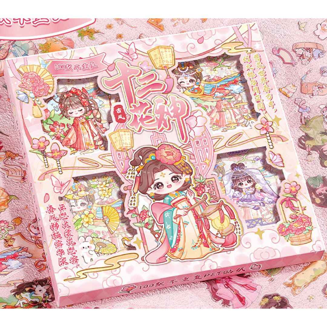 Kawaii Cherry Blossom Stickers - 100 Sheets of Cute Cartoon Decorative Labels for Scrapbooking and Crafts