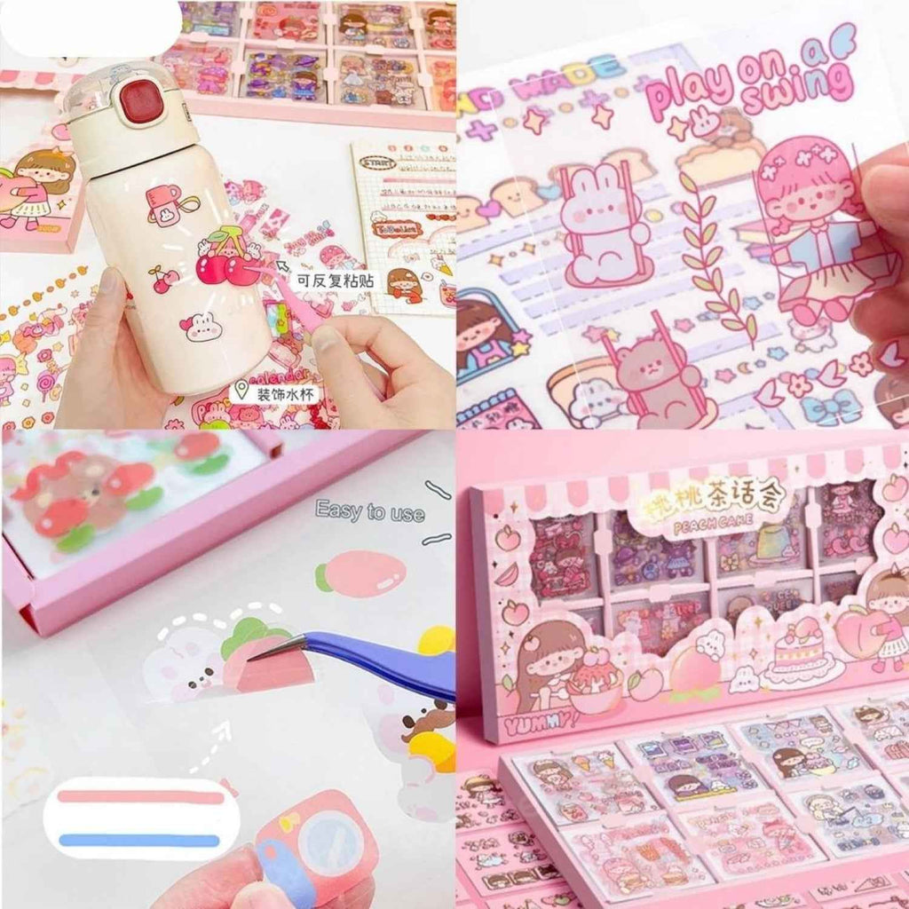 Cute Girl Theme Kawaii Stickers for Journaling - 200 Sheets Peach Cake Washi Stickers for Scrapbooking, DIY Crafts & Gifts