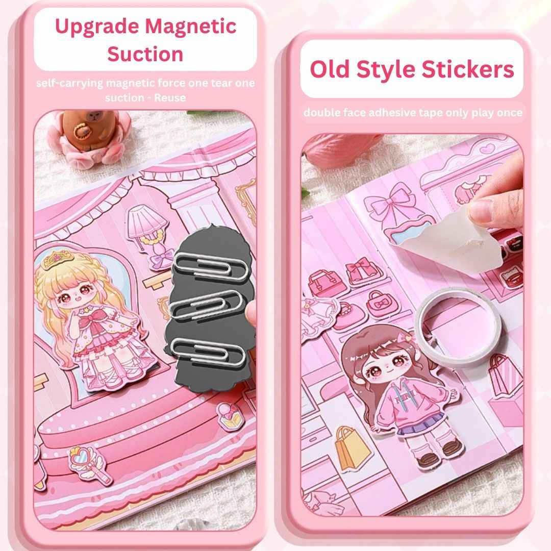 Princess Nini's Magnetic Wardrobe Reusable Magnetic Dress-Up Book for Girls with Cute Outfits, Accessory Stickers & Foldable Scene Room