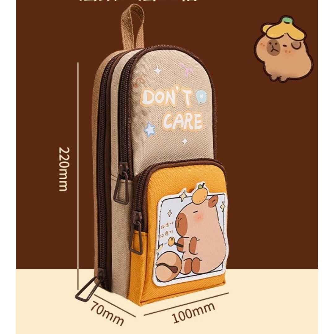 Large Capacity Pencil Case for Kids | Stylish 3 Layer Zipper Pouch & Stationery Organizer | Ideal CAPYBARRA Theme Pencil Box for Boys, Girls & Students