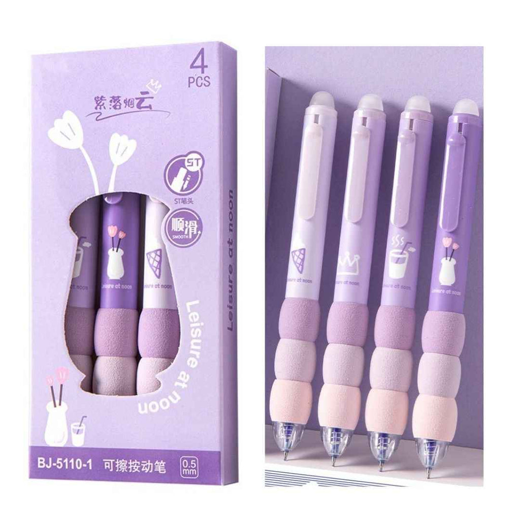 4 Pcs Cute Gel Pens - Aesthetic Retractable Blue Ink Pens with Cartoon Soft Grip for Kawaii Office & School Supplies