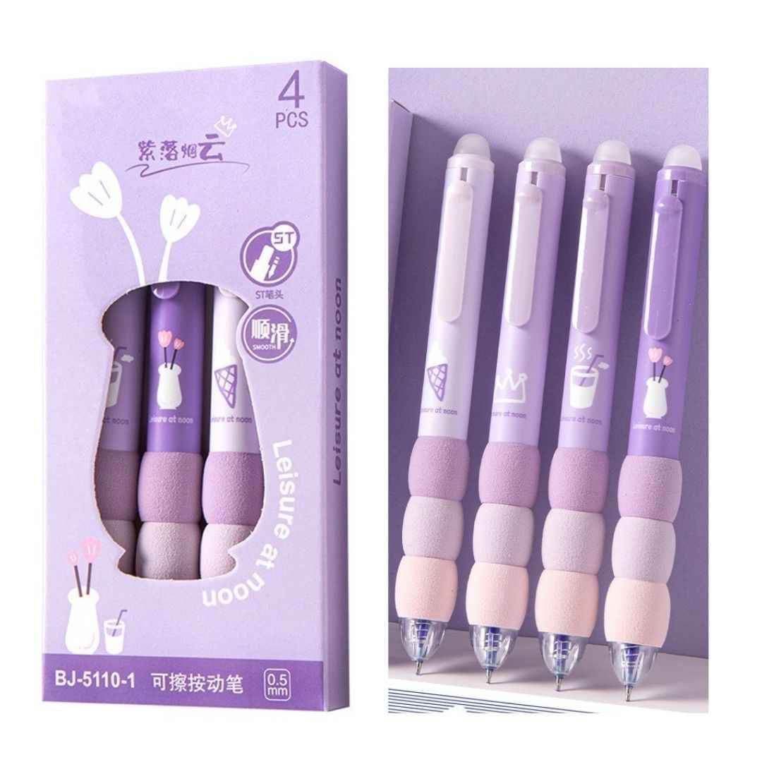 4 Pcs Cute Gel Pens - Aesthetic Retractable Blue Ink Pens with Cartoon Soft Grip for Kawaii Office & School Supplies