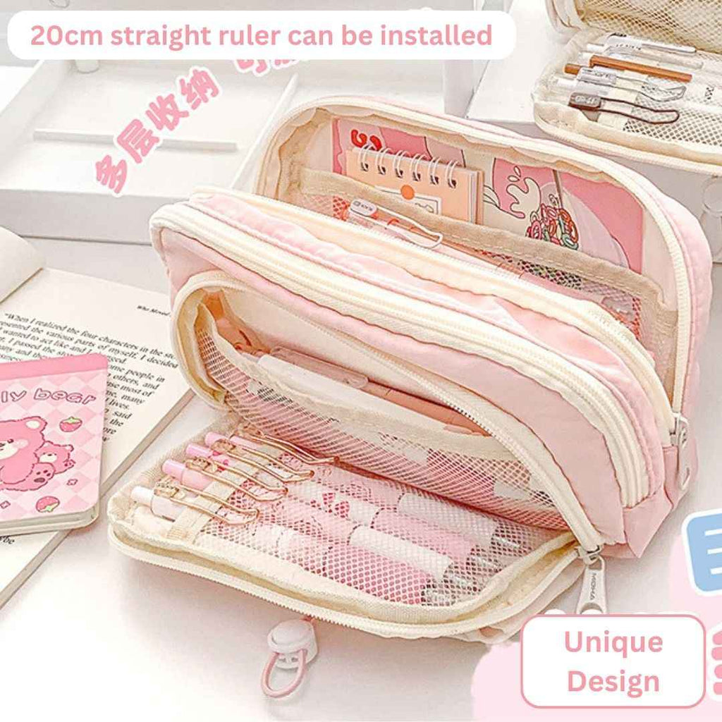 Pencil Case for School - Aesthetic Cute Stationery Box in Pink for Girls and Boys, Organize Pens, Pencils, Makeup, and More