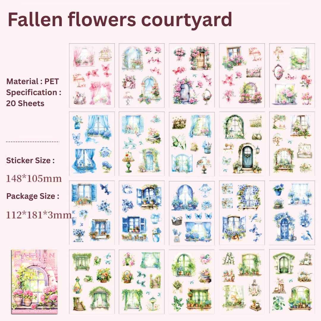 Vintage Floral Stickers - Fresh Fusion Petal Framed Memories 210 Pcs PET Waterproof for Scrapbooking, Journals, DIY Art Projects, and Stationery Crafts