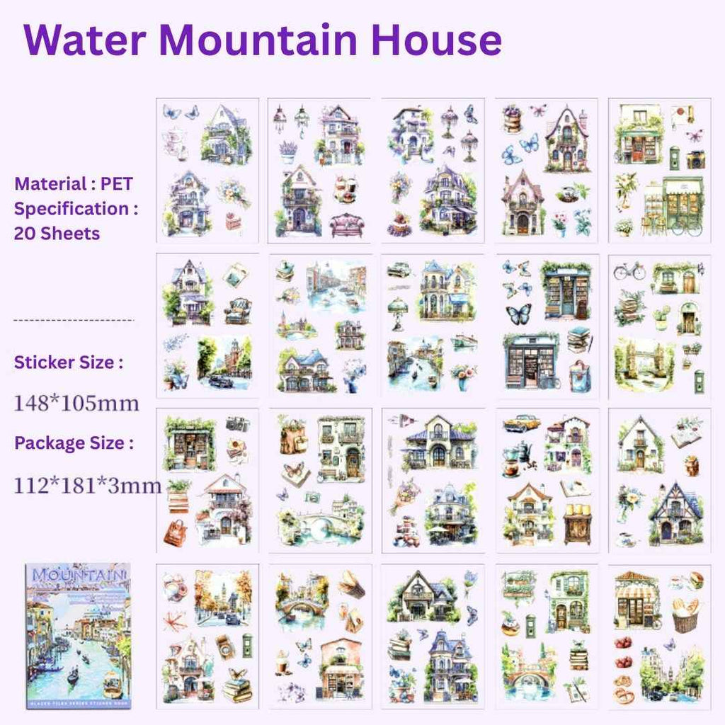 20 Sheets Aesthetic Landscape Stickers | Waterproof Journal, Scrapbook, and DIY Craft Stickers for Girls