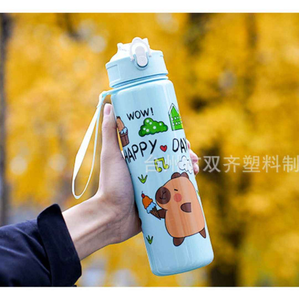 Cute Capybara Water Bottle 700ml | Portable Lightweight Reusable Bottle with Strap | Random Color | Pack of 1
