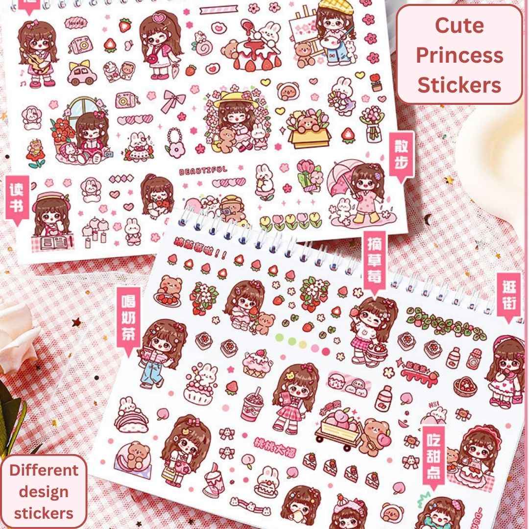 Princess Sticker Book - Activity and Scrapbook Set with Cartoon Girls Stickers for Wall Art, Greeting Cards, Laptop, and Phone Cases (20 Sheets/Over 1000 Stickers)