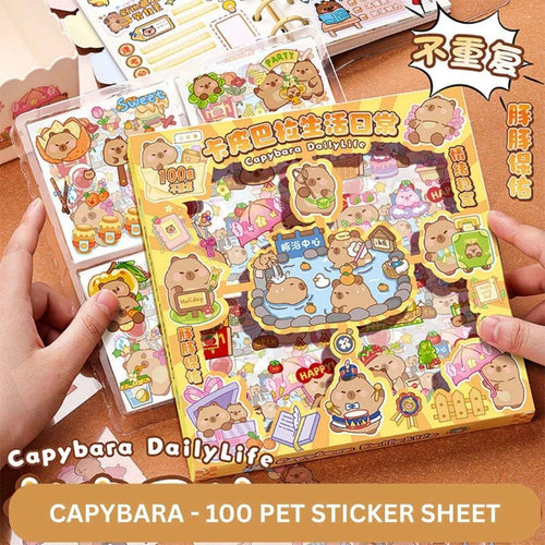 100 pcs Capybara Stickers Set – Kawaii PET Stickers, Japanese Style Craft Stickers, Self-Adhesive Sticker Sheets