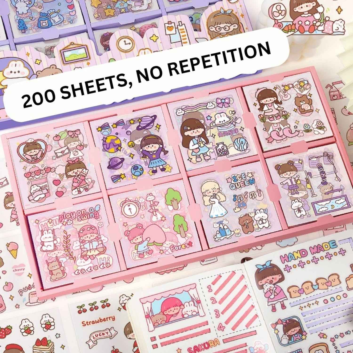 Cute Girl Theme Kawaii Stickers for Journaling - 200 Sheets Peach Cake Washi Stickers for Scrapbooking, DIY Crafts & Gifts