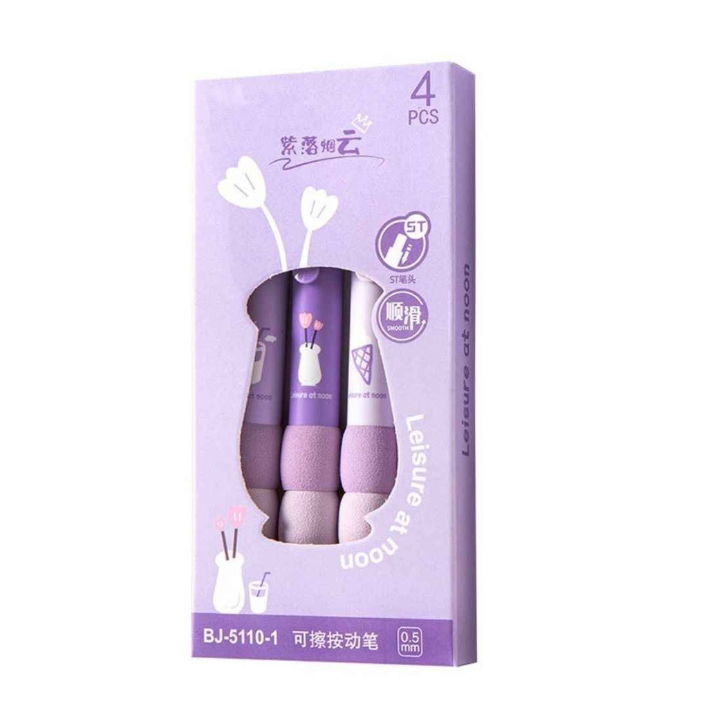 4 Pcs Cute Gel Pens - Aesthetic Retractable Blue Ink Pens with Cartoon Soft Grip for Kawaii Office & School Supplies