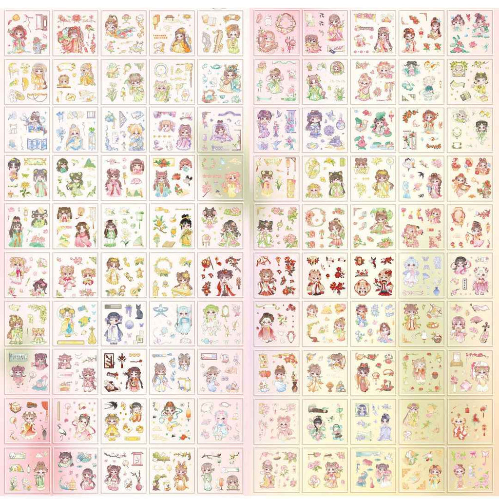 Kawaii Cherry Blossom Stickers - 100 Sheets of Cute Cartoon Decorative Labels for Scrapbooking and Crafts