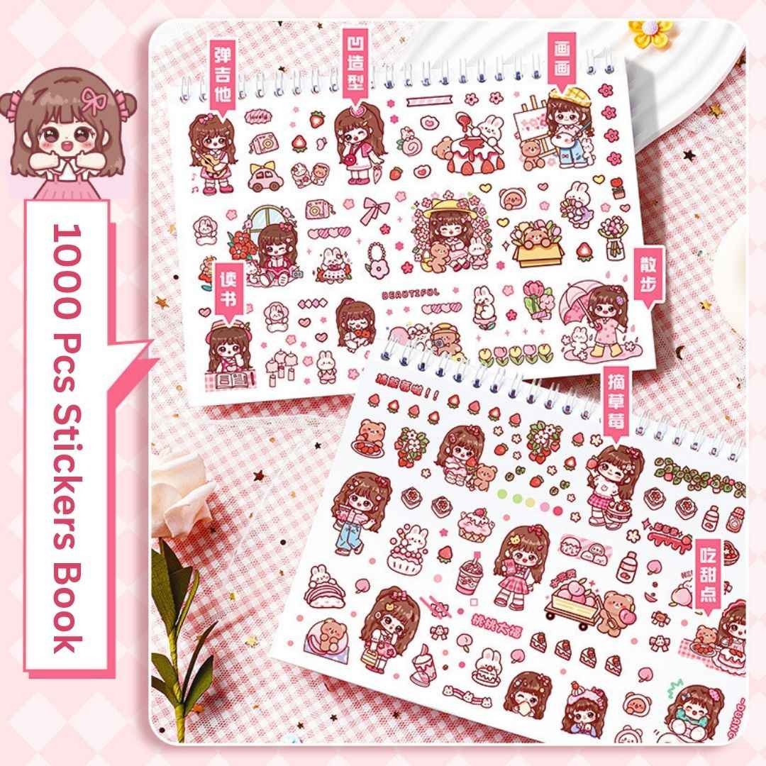 Princess Sticker Book - Activity and Scrapbook Set with Cartoon Girls Stickers for Wall Art, Greeting Cards, Laptop, and Phone Cases (20 Sheets/Over 1000 Stickers)