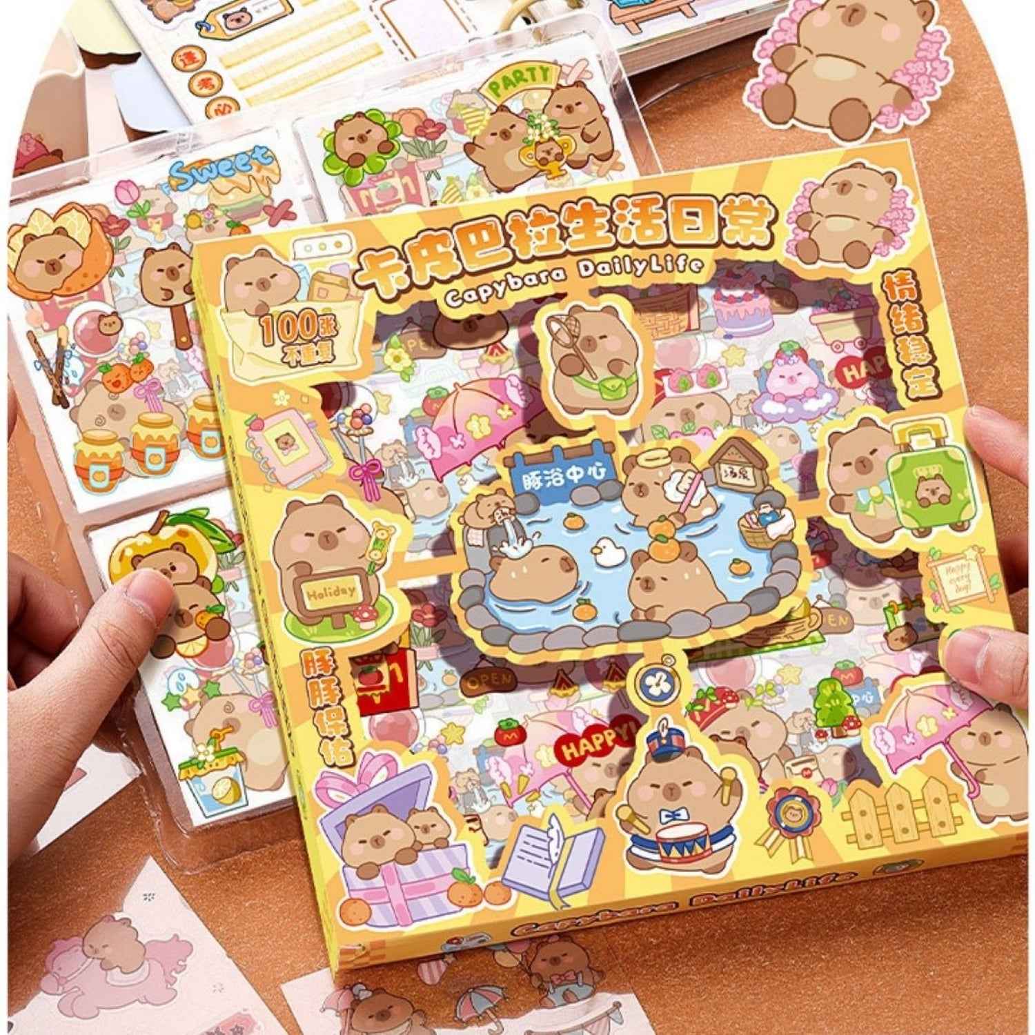 100 pcs Capybara Stickers Set – Kawaii PET Stickers, Japanese Style Craft Stickers, Self-Adhesive Sticker Sheets