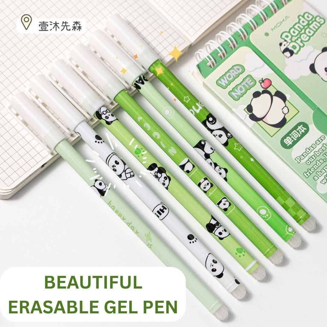 12 Pcs Panda Erasable Gel Pens - 0.5mm Fine Tip, Cute Design, Smooth Blue Ink for Kids, Students, Gifting Women, Girls, Boys, Office & School Supplies