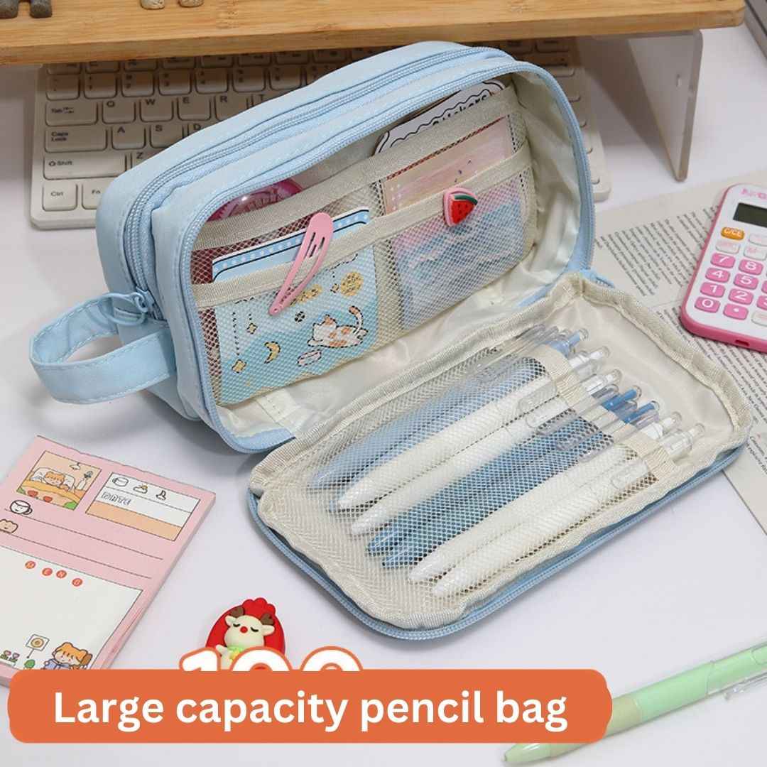 Pencil Box Pouch for School Kids | Aesthetic Multi-Purpose Pencil Case for Boys & Girls | Portable Stationery Organizer for Pens, Markers & Beauty Essentials | Perfect Office Desk Storage