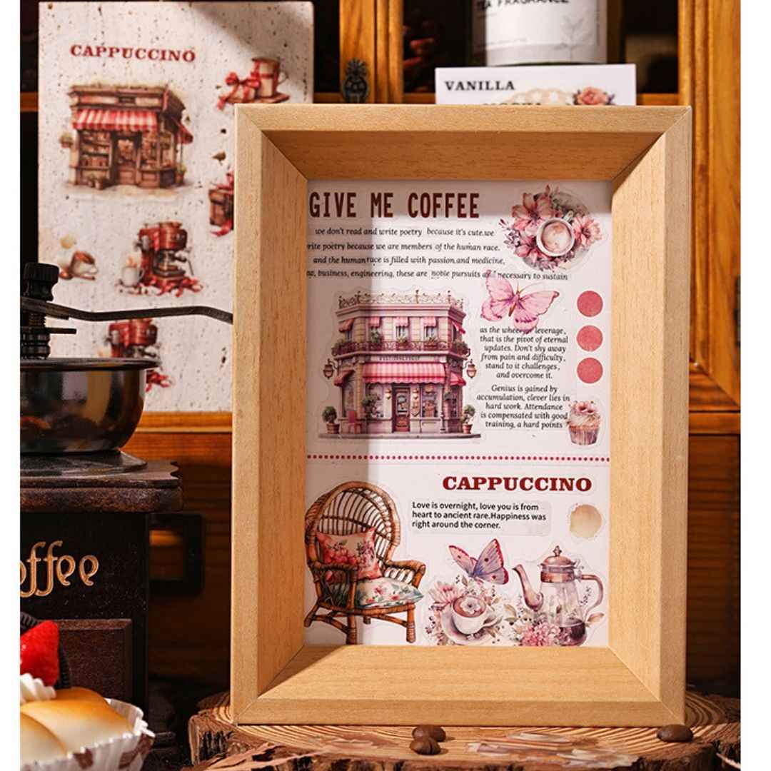 Coffee Washi Tape Set - Vintage Coffee Shop Design, 4 Rolls, 6cm x 200cm Each for Scrapbooking, Journaling, DIY Crafts