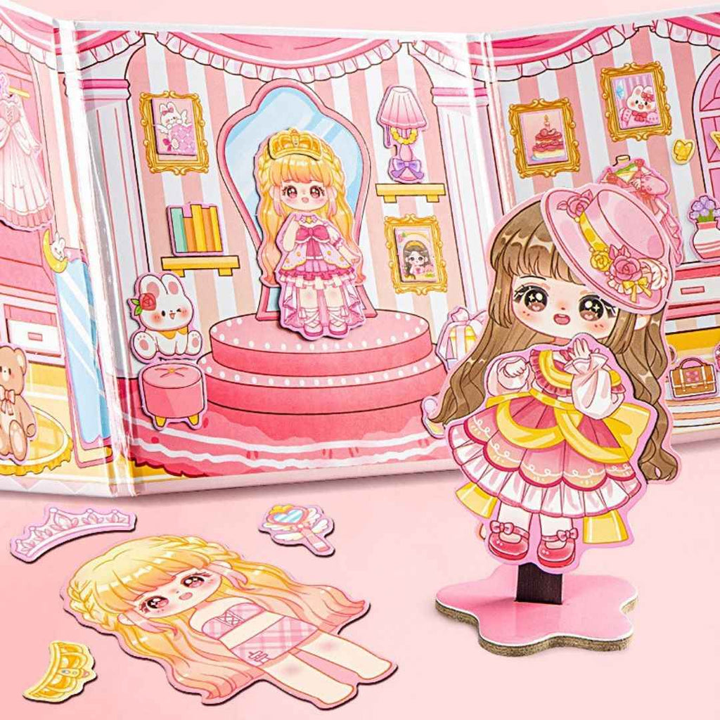Princess Nini's Magnetic Wardrobe Reusable Magnetic Dress-Up Book for Girls with Cute Outfits, Accessory Stickers & Foldable Scene Room