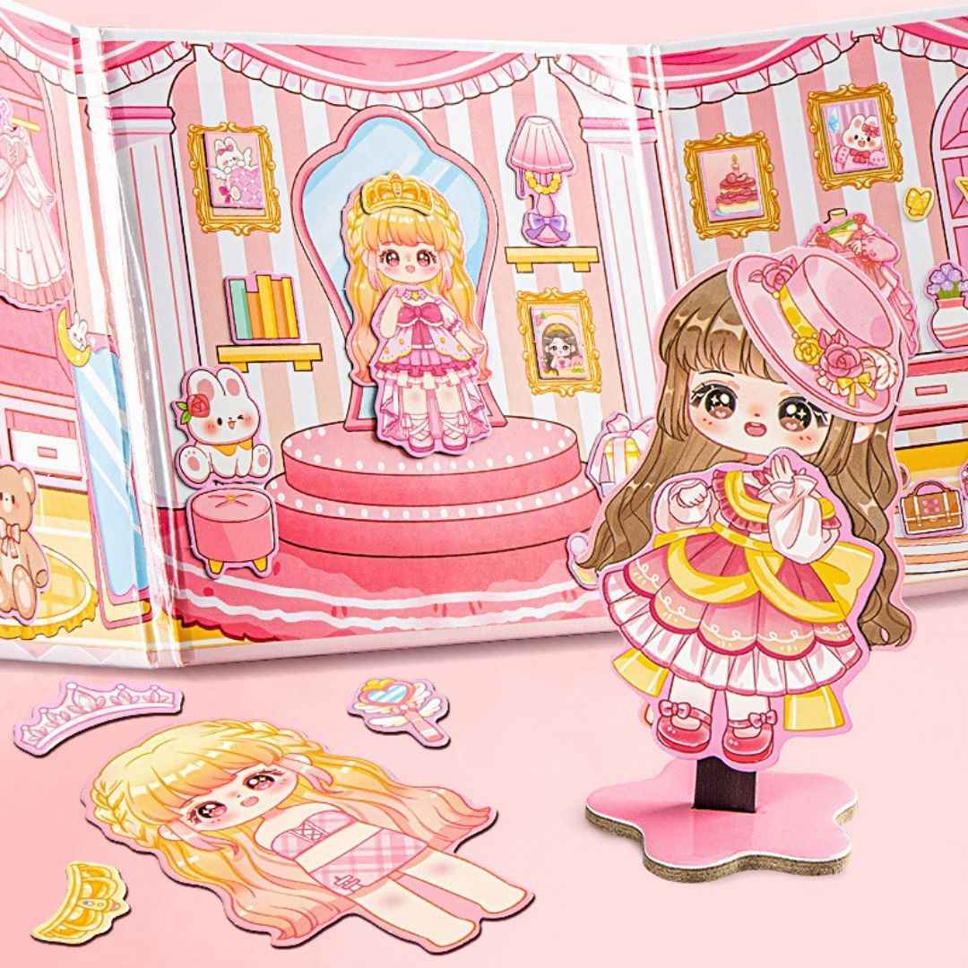 Princess Nini's Magnetic Wardrobe Reusable Magnetic Dress-Up Book for Girls with Cute Outfits, Accessory Stickers & Foldable Scene Room