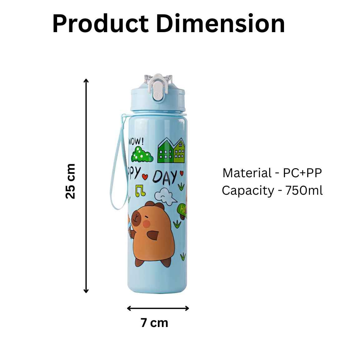 Cute Capybara Water Bottle 700ml | Portable Lightweight Reusable Bottle with Strap | Random Color | Pack of 1