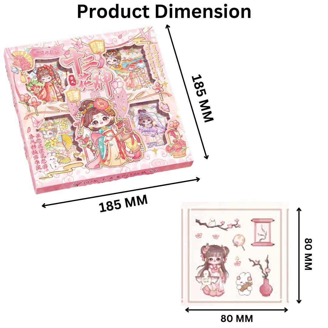 Kawaii Cherry Blossom Stickers - 100 Sheets of Cute Cartoon Decorative Labels for Scrapbooking and Crafts