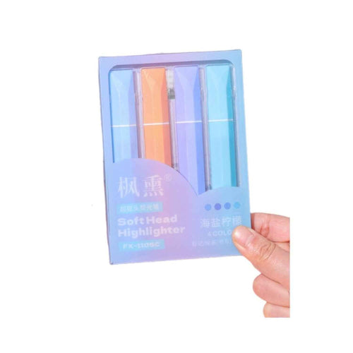 4 Pcs Aesthetic Pastel Highlighter Set - Soft Head Chisel Tip Marker Pens for Journaling, Study & Office - No Bleed, Fast Drying, Square Grip Cute Stationery (Macaron Colors)