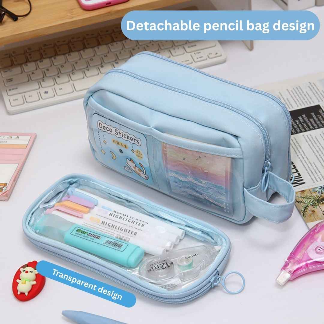 Pencil Box Pouch for School Kids | Aesthetic Multi-Purpose Pencil Case for Boys & Girls | Portable Stationery Organizer for Pens, Markers & Beauty Essentials | Perfect Office Desk Storage